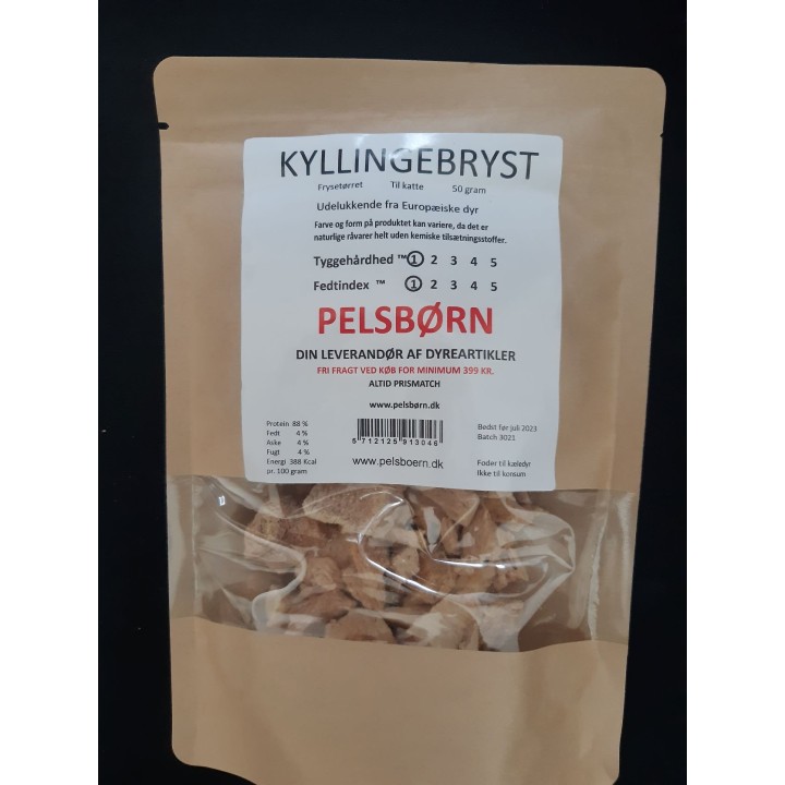 Kyllingebrystfilet frysetørret til katte 50 gram