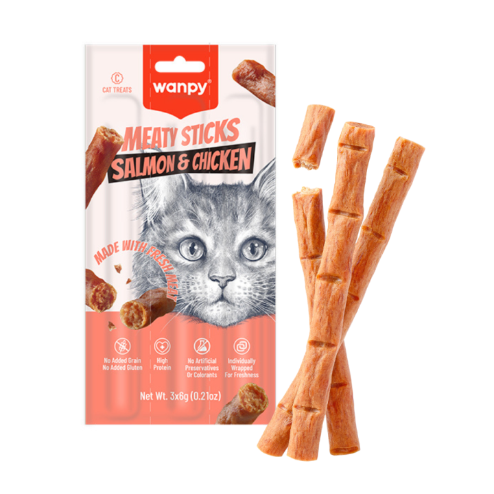 Wanpy Cat - Meaty Sticks Salmon & Chicken ( Køb flere og spar)