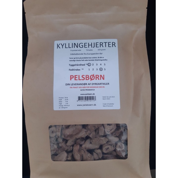 Kyllingehjerter frysetørret til katte 50 gram